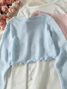 Resyla Women's Solid Color Lace-Up Casual Versatile Daily Wear Long Sleeve Top - Baby Blue - View 2