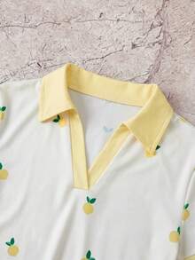 SHEIN 少女休闲校园风 Polo 领蓝白条纹修身连衣裙 - 彩色 - 查看 4