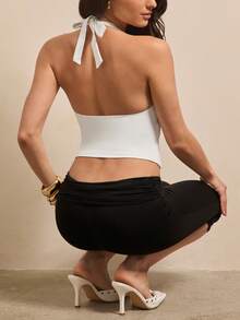 Silquee All White Backless Sports Athletic Athleisure Halter Top Gym Summer Gym - Creamy White - View 2