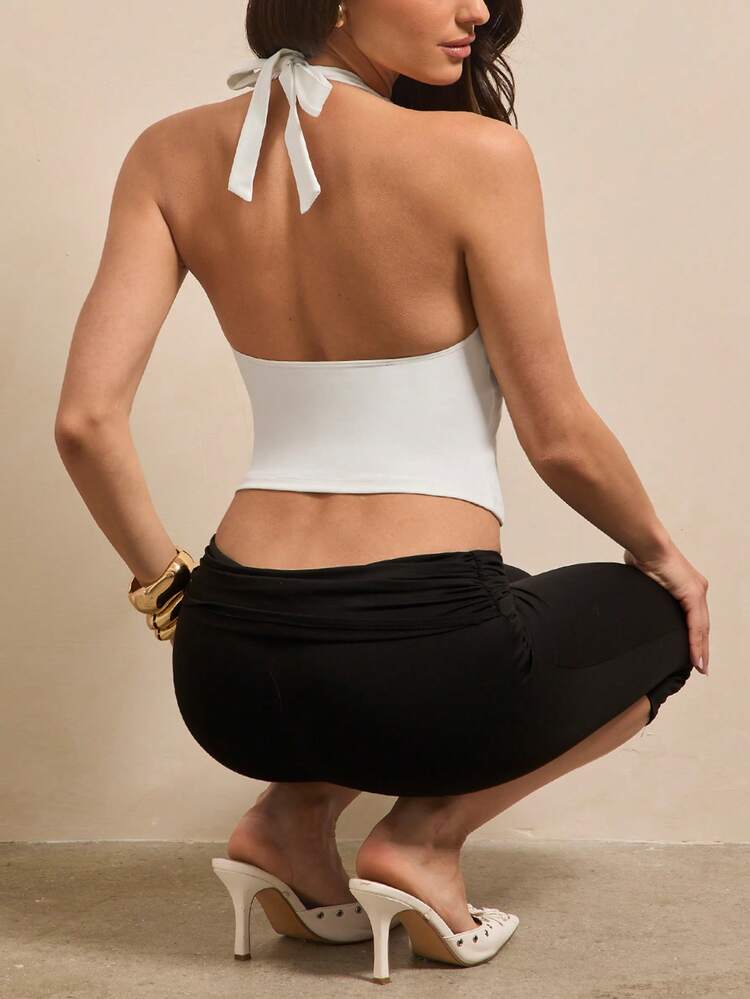 Silquee All White Backless Sports Athletic Athleisure Halter Top Gym Summer Gym - Creamy White - View 2