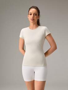OutZeal Damen Sport T-Shirt Workout Gym Top feuchtigkeitsableitend, butterweich, eng anliegend, mittlere Kompression - Aprikosenfarben - Übersicht 8
