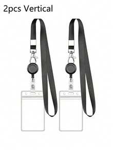 1/2/3/5pcs Retractable ID Card Badge Holder- Waterproof PVC Card Sleeve With Lanyard, For Teachers/Office Workers Back To School - Black - View 23