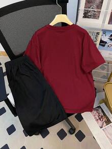 SHEIN 青少年男童圆领短袖时尚夏季休闲百搭T恤套装 - 紅色 - 查看 2
