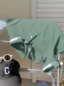 SHEIN 男童休闲有领短袖 Polo 衫 - 綠色 - 查看 4