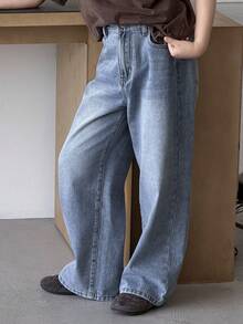 DAZY Quần jeans ống đứng dáng rộng cho bé trai tuổi teen, có túi xéo. - Rửa nhẹ - Xem 5