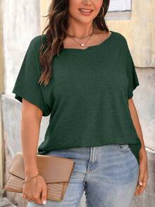EMERY ROSE Plus Size 3 Pieces Set Soft Casual Basic Wavy Boat Neck Raglan Sleeve Short Sleeve T-Shirt Gym Brown Summer - Multicolor - View 6