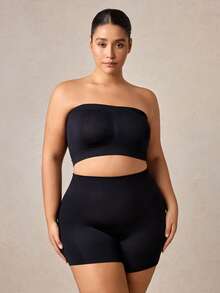Veilyse 1pc Plus Size Women Seamless Wireless Bra, Black Full Coverage Comfortable Breathable Bandeau Bra - Black - View 7
