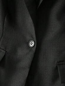 GlowEve CURVE 时尚休闲法式复古优雅通勤撞色领口袖口西装外套 - 黑色 - 查看 3