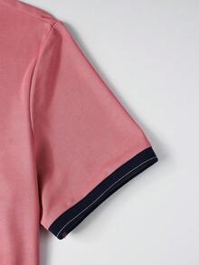 Manfinity Homme Men's Business Casual Knight Pattern Print Short Sleeve Button-Up Polo Shirt - Hot Pink - View 6