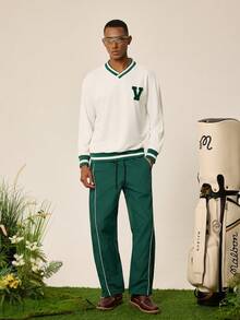 Tonviero Men's Contrast Trim Drawstring Waist Athletic Sweatpants Fall Breathable Sweat Pants Sports - Dark Green - View 4