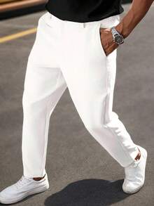 Manfinity Mode Plus Size Men's Casual Solid Color Commuter Pants - White - View 3
