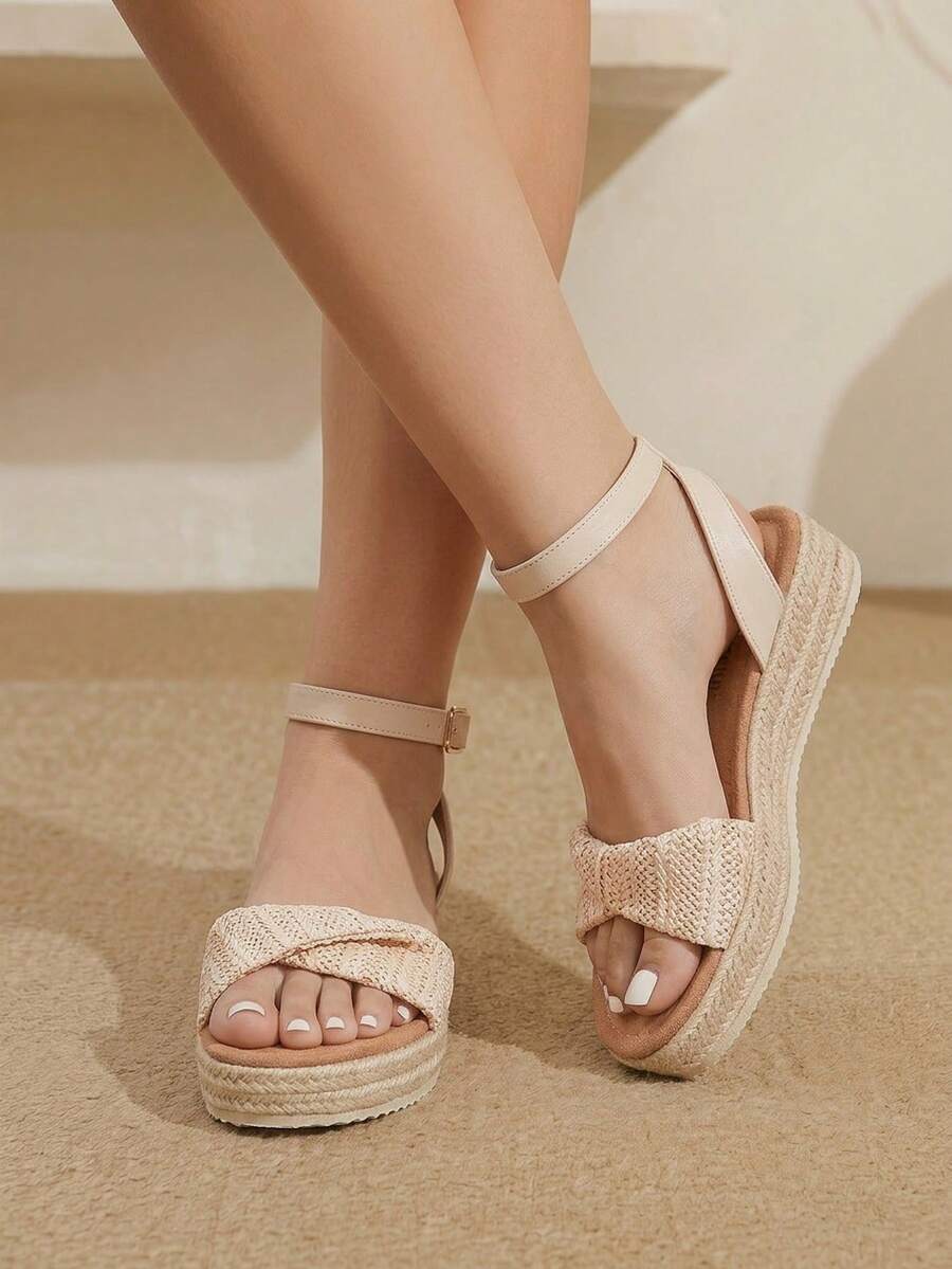 Styleloop Women's Wedge Heel Platform Sandals, Bohemian, Beach Vacation, Western Wind, Summer Wear, Travel Essentials - Apricot 2 - View 1