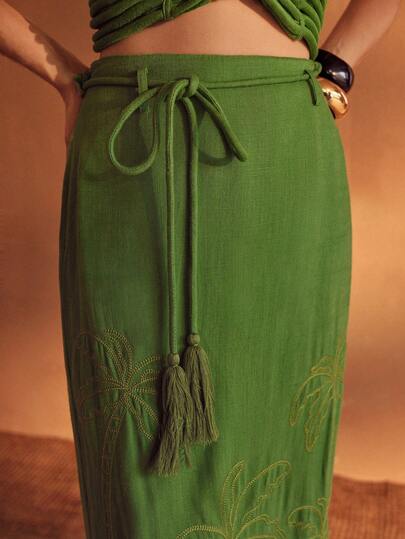 MOTF PREMIUM WOMEN'S LINEN BLEND EMBROIDERED SKIRT, SUITABLE FOR SPRING/SUMMER VACATION