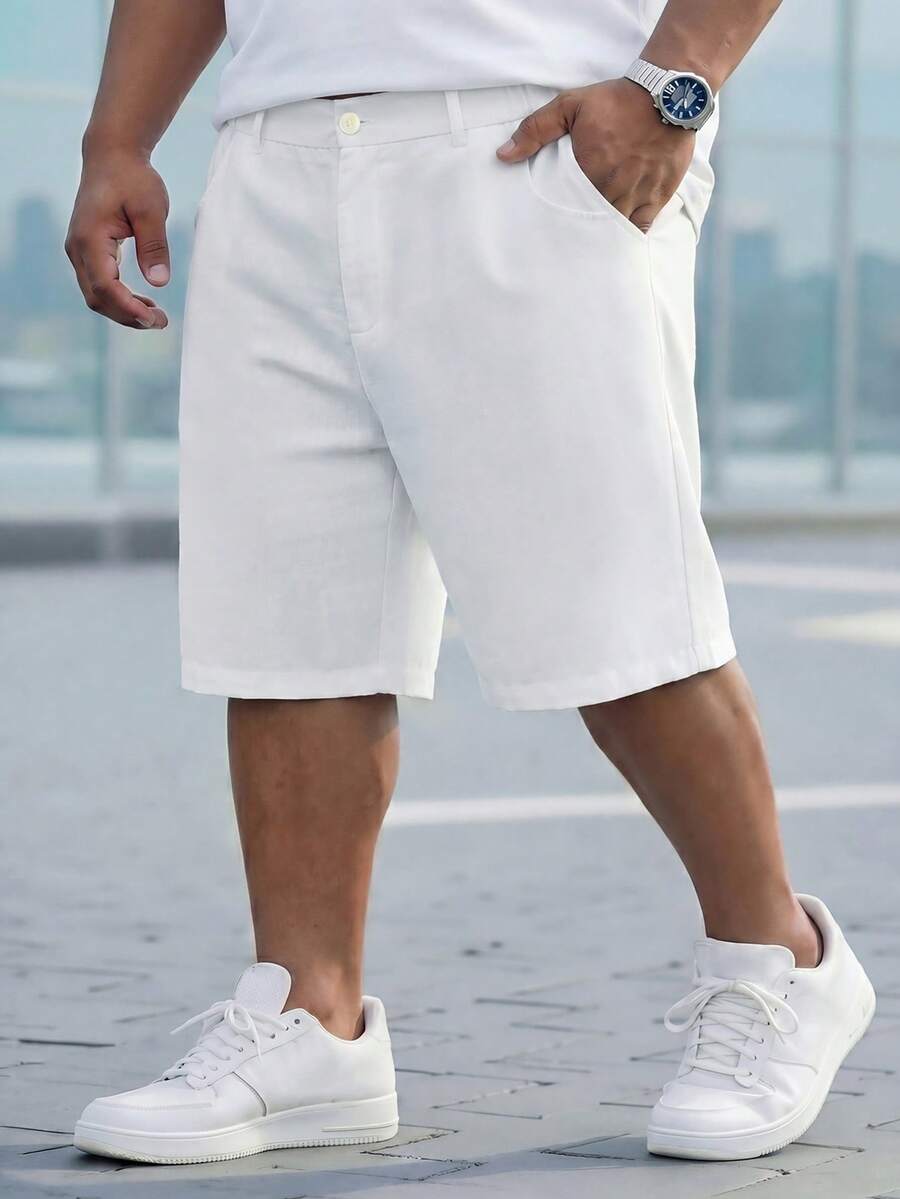 DRIVNCORE Plus Size Men's Casual Solid Color Shorts, Versatile For Summer - White - View 1