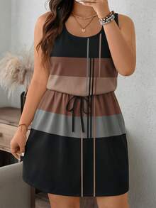 EMERY ROSE Đầm mùa hè không tay cổ tròn họa tiết kẻ caro phong cách tối giản thường ngày size lớn - Nhiều màu - Xem 1
