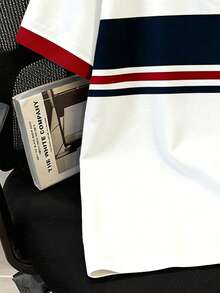 Manfinity Joysei Men's Simple Striped Polo Shirt, Suitable For Summer Outings And School - White - View 4