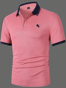Manfinity Homme Men's Business Casual Knight Pattern Print Short Sleeve Button-Up Polo Shirt - Hot Pink - View 5