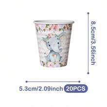 Pink Elephant & Flowers Disposable Plates, Napkins And Cups Set, Serves 20 Guests. This Disposable Party Set (Including Plates, Napkins And Cups) Is Perfect For Birthday Parties, Weddings And Family Picnics. - View 8