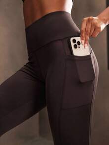Powerista Leggings deportivos para mujer con bolsillo lateral, cintura ancha y sólida - Marrón - Ver 6