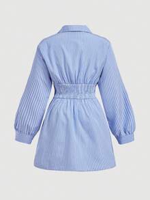 SHEIN MOD Đầm sơ mi kẻ sọc cỡ lớn, thanh lịch, phù hợp cho sinh viên và công sở. - Màu xanh lam - Xem 3