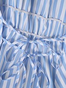 Franclia Nuevo conjunto de 2 piezas de shorts acampanados de talle alto a rayas azules de talla grande, conjunto informal de 2 piezas con top halter corto y shorts con volantes y espalda descubierta, conjunto informal y elegante de 2 piezas adecuado para viajes, ir al trabajo, vacaciones y citas - Azul - Ver 6