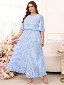 SHEIN Clasi 大码女式夏季连衣裙，优雅褶皱雪纺连衣裙，半透明长裙，飘逸长裙 - 淺藍色 - 查看 6