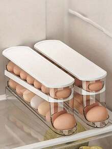 Automatic Double-Layer Egg Rack, Keeping Eggs Fresh, Sliding Container Can Hold 12-14 Eggs - Hinge Design, Plastic Material, No Food Contact - Refrigerator Organizer, Kitchen Egg Plate, Holiday Supplies - Multicolor - View 7