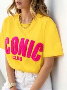 DrmWander Women's T-Shirt, Short Sleeve Graphic Tee, Casual Street Style, Cute Summer Top - 黃色 - 查看 4