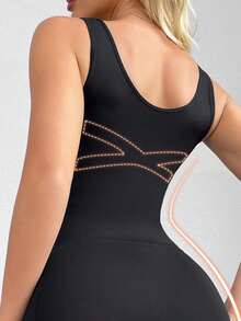 SHEIN Women Plain Color Camisole Bodysuit With Open-Crotch Shaping Shorts - Black - View 2