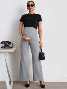 MaterniWear Maternity Casual Adjustable Waist Solid Color Flare Pants Coming Home Spring Coming Home Loungewear Fall - Grey - View 4