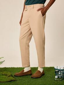 Tonviero Men Solid Color Simple Style Daily Dress Pants For Ceremony - Apricot - View 5