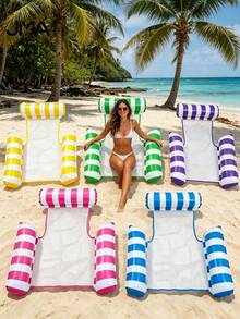 1pc Inflatable Floating Bed, Minimalist 3-Tube Design, Striped Pattern, PVC Material, Suitable For Water, Pool, Beach, Theme Party, Inflatable Water Float, Floating Resting Seat, Requires Separate Air Pump Purchase - Three-tube Mesh Floating Bed - View 4