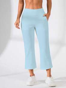 Easithlete Easithlete Leggings casuales de diseño minimalista de unicolor con bolsillos - Celeste - Ver 5