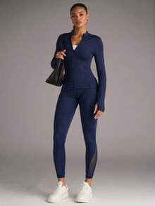SHEIN BAE Women's Solid Color Minimalist Casual Long Sleeve Sports Jacket - Navy Blue - View 8
