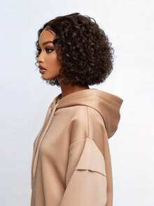 BreezeEase Water Wave Bob Wig Human Hair Glueless Lace Front Wigs For Women Mixed Brown Color Human Hair Wig Wear & Go Hair Wigs Curly Wig Side Part 10" Summer Elegant Casual Chic Y2K Party Wedding Graduation Prom Festival Formal Streetwear Boho Spring - S4 - View 2
