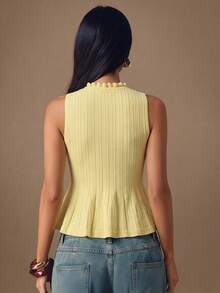 SHEIN BAE 女士休闲荷叶边针织上衣 - 淡黃色 - 查看 3