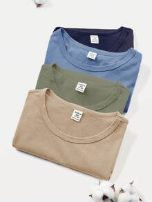 Tween Boys Casual Solid Color Knit T-Shirt - Army Green - View 15