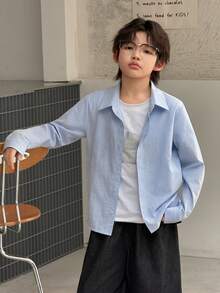 DAZY Camisa de manga larga con cuello y rayas para niños talla grande - Azul - Ver 1