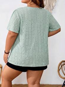SHEIN CURVE+ 大码T恤，方领，简约时尚，适合夏季海滩装扮/沙滩裙/海滩度假装/海滩必备单品/毕业典礼/下午茶会/夏季/乡村/海滩度假装/海滩装/沙滩服饰 - 薄荷綠 - 查看 2
