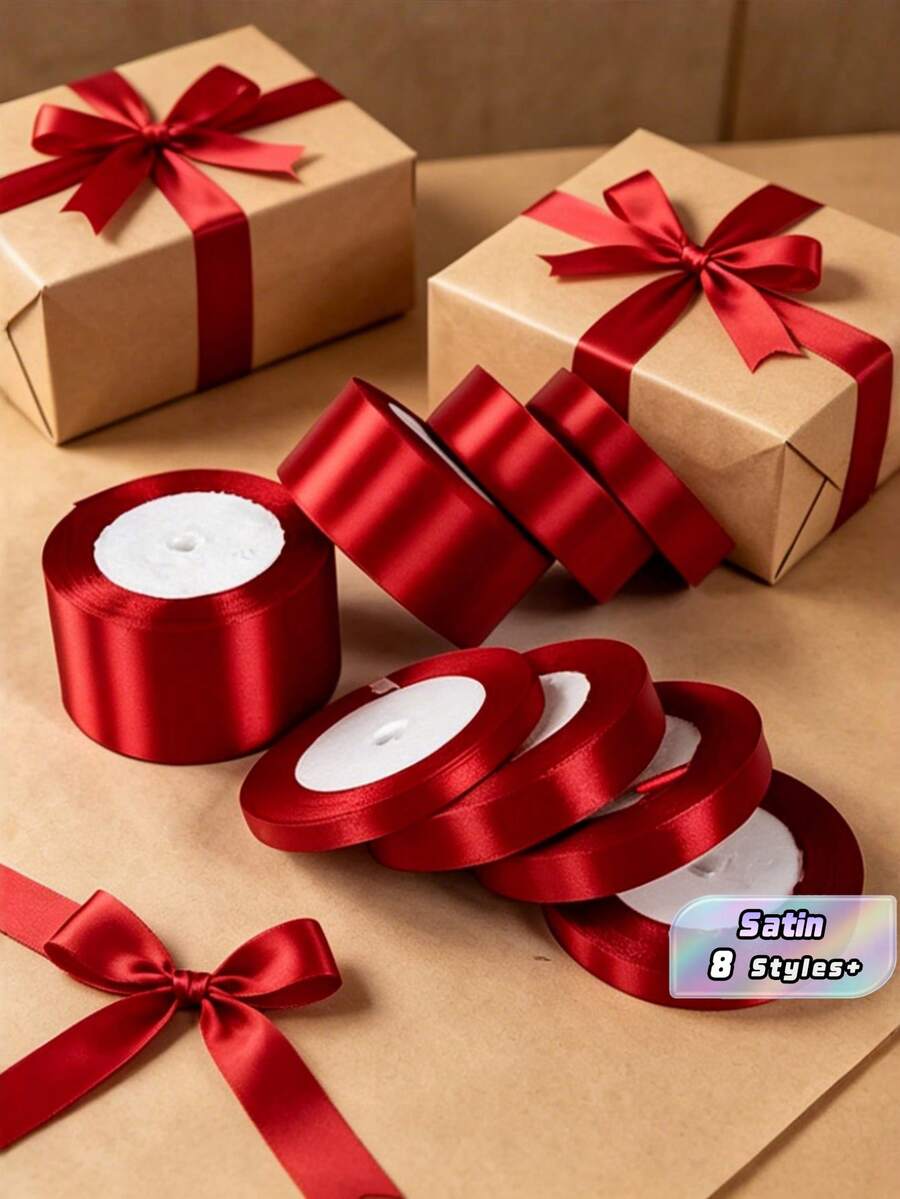 1 Roll Machine-Dyed Polyester Satin Ribbon For Gift,Candy, Cake, Flower Decoration (Slight Color DifferencePossible) - Burgundy - View 1