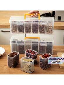 7-Piece Set (1 Large Box, 6 Small Boxes) With Lids, Layered Design, Airtight And Gas-Proof PP Food Storage Containers, Detachable Spice Jars, Suitable For Seasonings, Spices, Condiments, Multifunctional, Kitchen Storage, Food Storage, Perfect For Home Kitchens, Holiday Gatherings, Outdoor Camping - Tabletop Spice Jars - Yellow - View 1