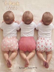 Cozy Pixies Bộ quần short phồng xếp ly, cạp chun, họa tiết trái tim và hoa cho bé sơ sinh, quần đèn lồng cho bé gái, quần lót cho bé, quần short mùa hè cho bé. - Màu Hồng baby - Xem 9