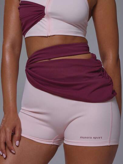 Musera Sport Contrast Knot Waistband Active Shorts Sports Workout Gym Girly Pilates Fitness Daily Casual Cherry On Top