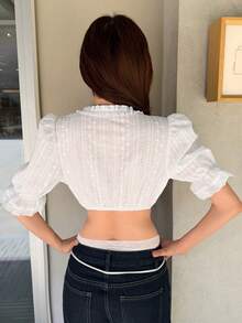 K-Vae Áo kiểu nữ cổ chữ V thêu ren, viền bèo nhún, thời trang. - trắng - Xem 2