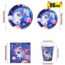 Conjunto de Pratos, Guardanapos e Copos de Papel Descartáveis Tema Astronauta e Estrela, Serve 24 Convidados. Esta Louça de Papel Descartável é Adequada para Aniversários, Casamentos, Festas Temáticas e Piqueniques Familiares. - Visão 10