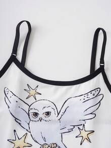 HARRY POTTER X SHEIN 女士字母卡通印花吊带背心和短裤内衣套装 - 白色 - 查看 3