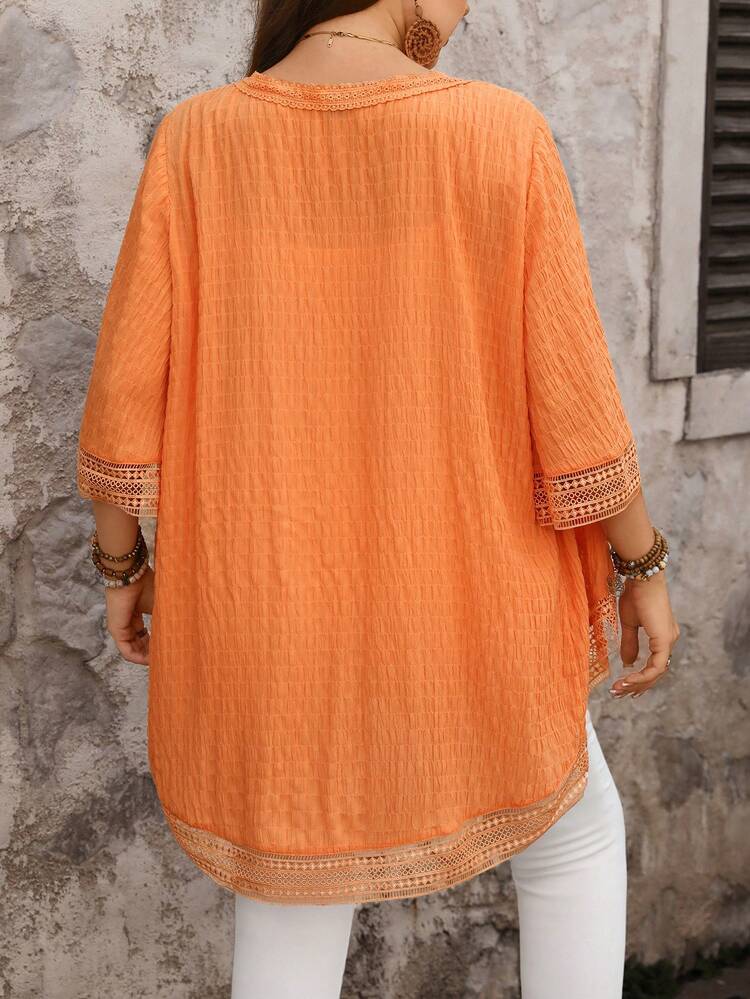Plus Size Women's Holiday 3/4 Sleeve Lace Patchwork Jacket