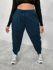 EMERY ROSE Plus Size High Waisted Pocket Work Pants Fall - Navy Blue - View 8