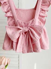SHEIN Áo kiểu bé gái dễ thương, có họa tiết, thắt nơ, thích hợp cho mùa hè. - Màu Hồng baby - Xem 5