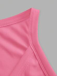 Light Pink Summer Casual Vacation Women Tank Top, Ribbed V-Neck Racerback Gathered Solid Basic Versatile Club Yoga Boho Style Beach Outfits - Coral Pink - View 4